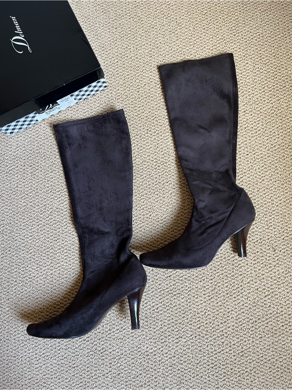 Delman Brown Suede Knee-High Stiletto Boots